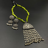 Lime Green & Silver Necklace & Earrings
