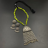 Lime Green & Silver Necklace & Earrings