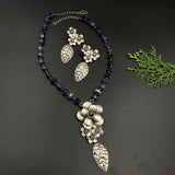 Dainty Aubergine Floral Necklace & Earrings