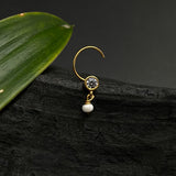 Tiny Zircon With Pearl Droplet (Gold Plated)