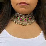 Hot Pink & Green Afghani Choker