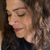 Pink Bead Silver Hanging Nose Pin
