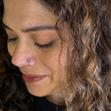 Silver Shell Hanging Bead Nose Pin (Pink)