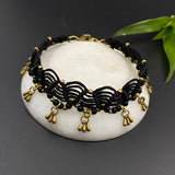 Black Macrame & Brass Droplets Anklet