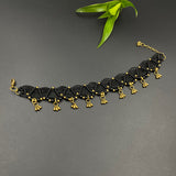 Black Macrame & Brass Droplets Anklet