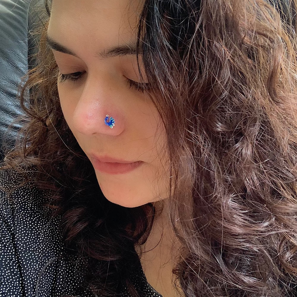 Image Of Nose Pin In Colour Indian Nose Ring Multi-color CZ