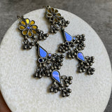 Floral Afghani Earrings (gold & royal blue)