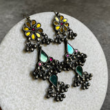 Floral Afghani Earrings (moss green & gold)