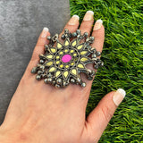 Hot Pink & Gold Mirror Afghani Ring