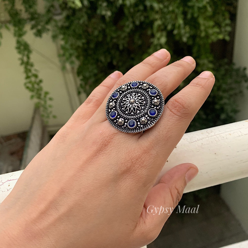 1 Gram Gold Forming Blue Stone With Diamond Fashionable Design Ring - Style  A864 – Soni Fashion®