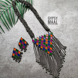 Trippy Pyramid Long Necklace & Ear Studs
