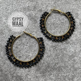 Black & Gold Aztec Bugle Beads Earrings