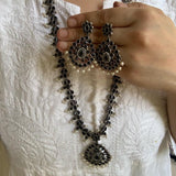 Black Pearl Long Necklace & Earrings