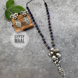 Dainty Aubergine Floral Necklace & Earrings