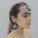 Lime Green Aztec Earrings & Maang Tikka Set