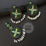Lime Green Aztec Earrings & Maang Tikka Set