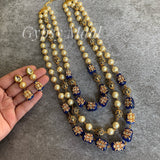 Royal Blue & Pearl Beads Maala & Earrings