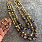 Royal Blue & Pearl Beads Maala & Earrings