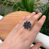 Abstract Black Flower Ring