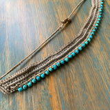 Pewter Macrame & Turquoise Anklet