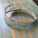 Pewter Macrame & Turquoise Anklet