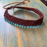 Deep Red Macrame With Turquoise Anklet