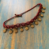 Deep Red & Brass Charms Anklet