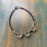 Flower Power With Dark Blue Beads Anklet