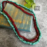 Garnet Red & Sea Green Long Necklace