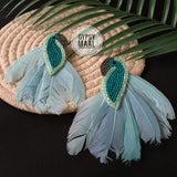 Turq Feather Birdie Earrings