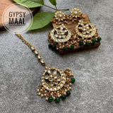 Emerald Green Earrings & Maang Tikka Set
