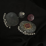 Traditional Silver look alike Earrings in Ruby