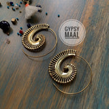 Gold Peacock Spiral Earrings
