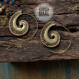 Gold Peacock Spiral Earrings