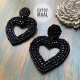 Dainty Heart Earrings (Black)