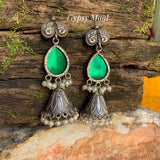 Jhumkis With Green Mirror