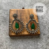 Emerald Drop German Silver Earrings
