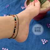 Black Beads & Macrame Anklet