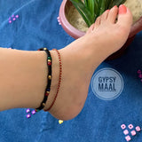 Deep Red Beads & Macrame Anklet