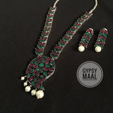 Ruby & Emerald Paisley Necklace Set