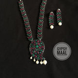 Ruby & Emerald Paisley Necklace Set